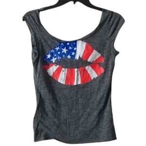 American flag kiss lips gray see through mesh